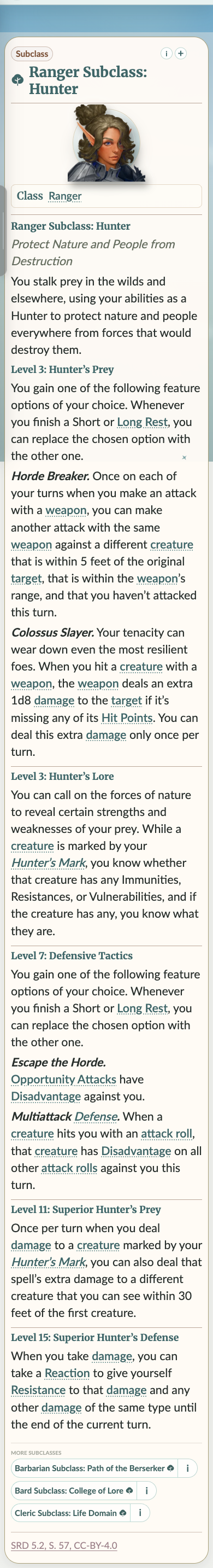 An entry description containing several recognised links
