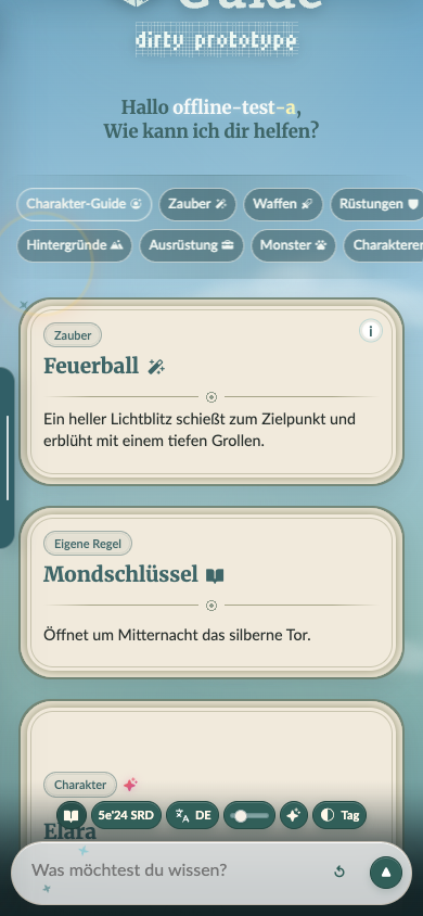 Kompakte Handyansicht zuvor geladener Rule-Guide-Einträge im Offline-Modus
